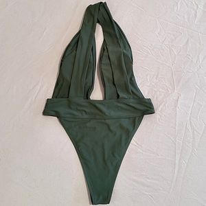 Small - Olive green one piece swimsuit